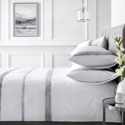 Appletree Embroidered Duvet Cover – White with Black Detailing – Double Size (200 x 200cm) – 100% Cotton – 200 Thread Count – 2 Pillowcases – Hotel-Style Luxury Bedding