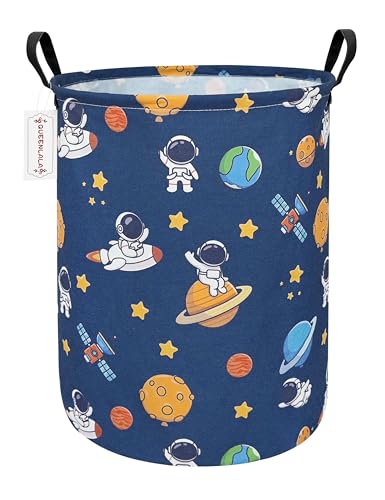 QUEENLALA Large Storage Basket,Laundry Hamper/Bathroom/Home Decor/Collapsible Round Storage Bin,Boys and Girls Hamper/Boxes/Clothing???Round-Yellow Star Astronaut???