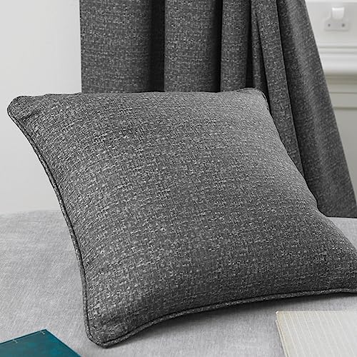Dreams & Drapes - Charcoal Linen Cushion (43 x 43cm) - Filling Included - Piped Edge - Soft Brushed Cotton - Charcoal/Grey Textured Cushion for Living Room & Bedroom - Cover Included/Cushion Insert