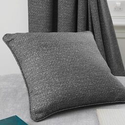 Dreams & Drapes - Charcoal Linen Cushion (43 x 43cm) - Filling Included - Piped Edge - Soft Brushed Cotton - Charcoal/Grey Textured Cushion for Living Room & Bedroom - Cover Included/Cushion Insert