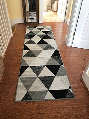 "Machine Washable Greek Key, Triangular, Diamond Designs Hall Runner- Stair Runner - Hallway-Passage Corridor Kitchen Anti Slip Rugs Mats (Triangle, 67x220cm(2'2"" x7'3))"
