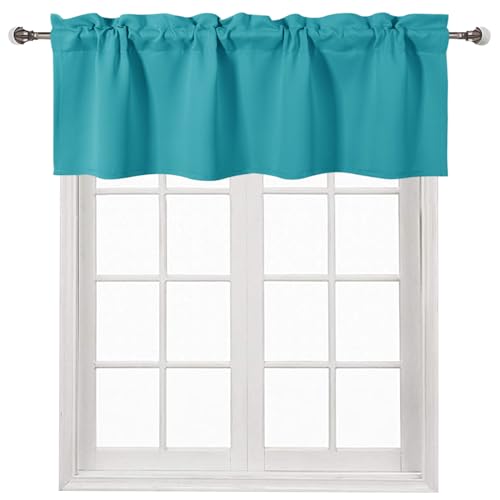 DWCN Blackout Valance Rod Pocket Window Valance Curtains 42 x 12 inch Long,1 Panel, Turquoise