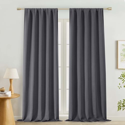 "Lecloud Grey Room Darkening Curtains 96 Inches Long 2 Panels, Solid Thermal Insulated Rod Pocket Window Curtain Drapes, Privacy Curtain Home Decor Curtain for Living Room Bedroom, 50"" W x 96"" L"