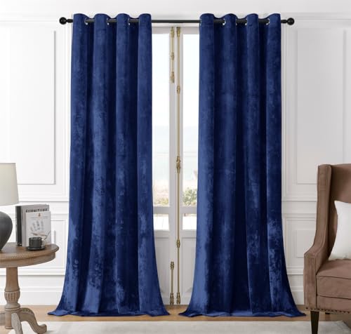 SMILETIME Navy Blue Crushed Velvet Curtains 52x90 inch Luxurious Thermal Insulated Soundproof Drapes for Living Room Bedroom Office Soft and Durable Light-Filtering Window Treatments, 2 Panels