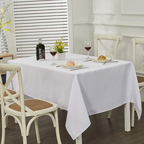 Obstal Rectangle Table Cloth, Oil-Proof Spill-Proof and Water Resistance Microfiber Tablecloth, Decorative Fabric Table Cover for Outdoor and Indoor Use (White, 60 x 120 Inch)