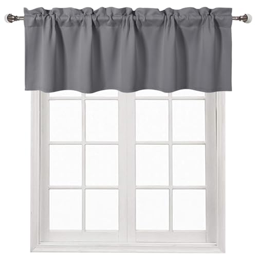 DWCN Grey Valance Curtains for Kitchen Blackout Thermal Insulated Valance Solid Rod Pocket Kitchen Valance 60x18 inch Long, 1 Panel