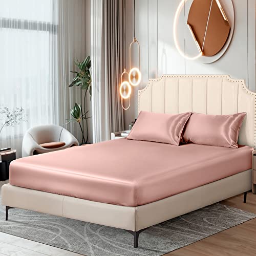 Ersmak Satin Fitted Sheet Only, Luxury Silky Full Fitted Sheet Ultra Soft Deep Pocket Bottom Sheet, Wrinkle & Fade Resistant - Champagne