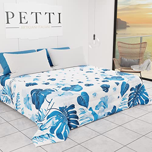 PETTI Artigiani Italiani - Summer Spring Bedspread One Square and Half Tropical Design 01 100% Hypoallergenic Microfiber 100% Made in Italy