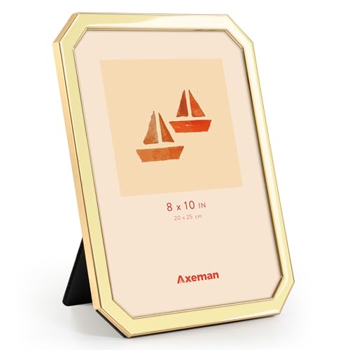 Axeman 8x10 Enamel Picture Frames with Tempered Glass-8 x 10 Modern Octagon Photo Frame with Gold Metal Edge Velvet Back for Tabletop and Wall Mount Display for Shelf & Desk, Yellow