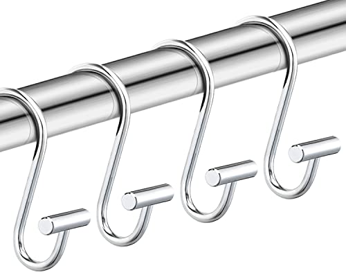 CHICTIE Silver Shower Curtain Hooks,Rust Proof Shower Curtain Rings for Bathroom,Chrome T-Bar Metal Decorative Shower Curtain Hooks Hangers for Shower Curtain Rod,Set of 12