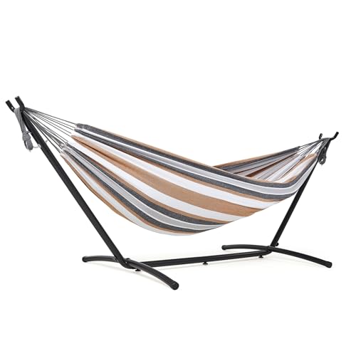 Mondeer Hammock with Stand, 2 Person, Metal Frame and Carrying Bag, Yellow - Double Camping Outdoor Garden Fabric Hammock, 270kg Load Capacity, for Camping Travel Patio
