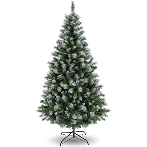 BATHWA Artificial 6ft with Folding Party Tree with Metal Stand 1000 Branch Tips Easy Assembly Christmas Home Decoration for Office Living Room Kitchen, Green/White