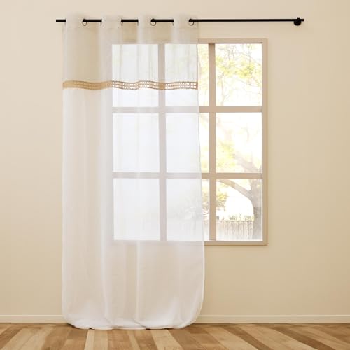 Douceur d'Intérieur, Louane Eyelet Curtain 140 x 240 cm Sandblasted Linen and Jute