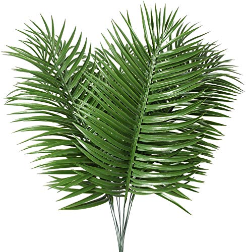 HANDIC 12pcs Artificial Palm Tree Leaves Tropical Plant Outdoor UV Resistant Faux Fake Palm Frond Plants Greenery Flowers for Home Kitchen Party Arrangement Wedding Decoration