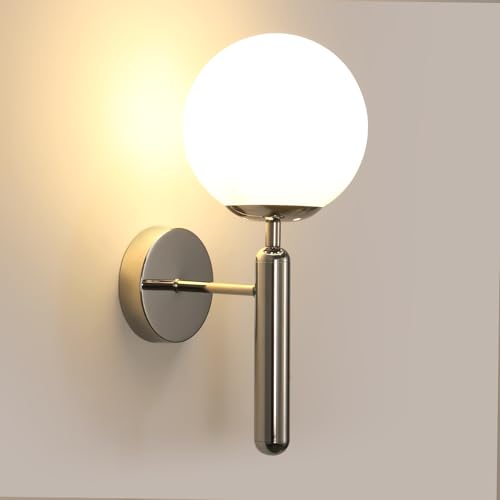 Comely Indoor Wall Lamp, E27 Wall Sconce Lights with Milky Glass Lampshadefor Bedroom Living Room Restaurant Kitchen