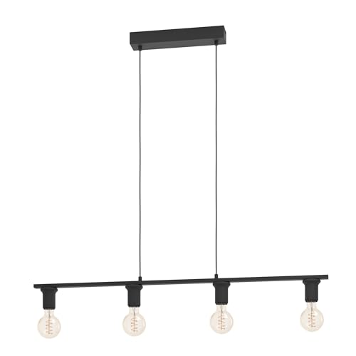 Eglo Pendant lighing Capoliveri-E, Light Fixture Above Dining Table, Hanging Ceiling lamp for Custom lampshades, Black Steel, E27 Socket