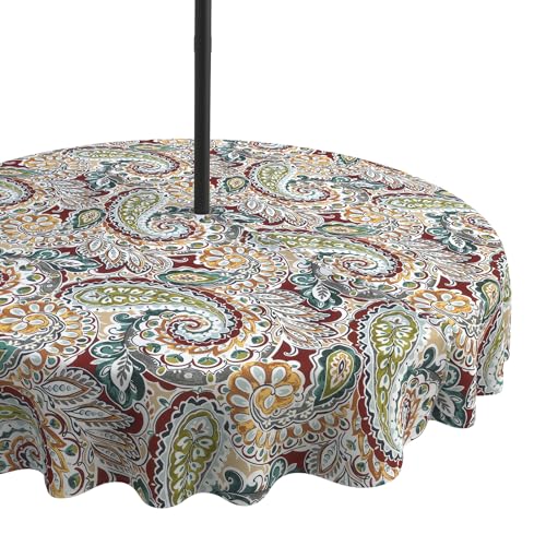 LVTXIII Round Outdoor Tablecloth with Zipper Umbrella Hole, Water-Repellent 60 Inch Patio Table Cover for Bistro, Garden, Patio & Picnic, Vibrant Paisley