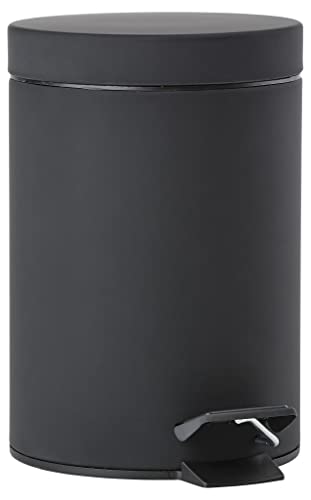 Zone Denmark Solo Pedal Bin, Small Bathroom Waste Bin with Lid, Hygienic Hands Free Trash Can with Removable Inner Bucket, Soft Touch Stainless Steel, 3 Litre, Ø 17 cm H 25 cm, Black