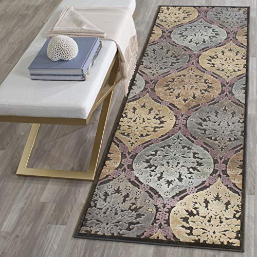 Safavieh Transitional Indoor Woven Rectangle Area Rug, Paradise Collection, PAR189, in Charcoal / Multi, 74 X 229 cm for Living Room, Bedroom or Any Indoor Space
