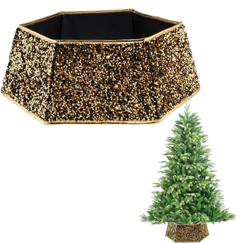 26.8inch Christmas Tree Skirt Foldable Sequin Xmas Tree Stand Base Cover Collar Trunk Basket Ring for Tree Decorations