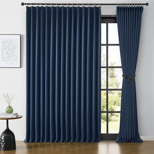 "Navy Blue Blackout Pinch Pleated Curtains for Living Room, Aesthetic Bedroom Room Darkening Curtain 105 Inches Long 100"" W x 105"" L-2 Panels"
