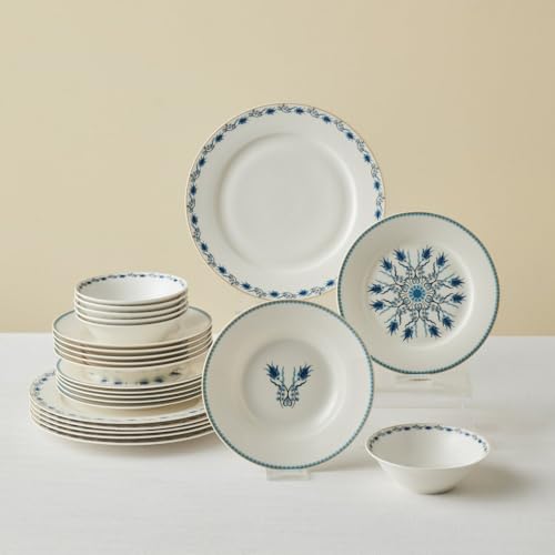 KARACA Forever Bone Iznik 24-Piece Dinner Set ??? 6 Person Fine Bone China Tableware ??? Multicolour Patterned Plates & Bowls ??? Decorative Floral Dining Set for Formal & Festive Occasions