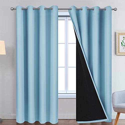 Yakamok Blackout Curtains 84 Inches Long for Bedroom 2 Thick Layers Grommet Top Thermal Insulated Blackout Curtains with Black Liner for Living Room Sky Blue, 2 Panels