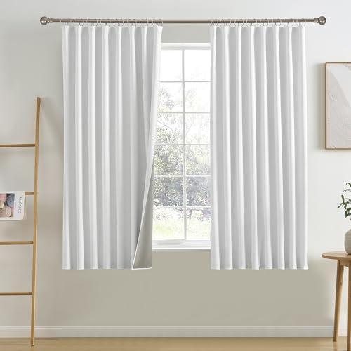 RAIN CITY Snow White Blackout Curtains Back Tab Rod Pocket Pleated Track Curtains Short Kids Bedroom Classic Curtain Drapes 2 Panels Set 63 Inches Long 50x63