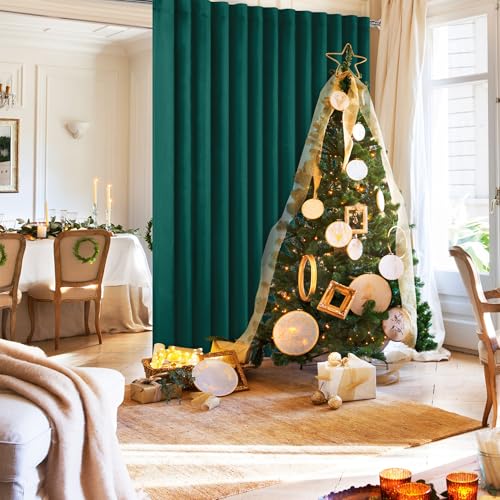 Hiasan Christmas Patio Sliding Glass Door Curtains - Extra Wide Privacy Room Divider Blackout Thermal Insulated Curtain with Back Tab & Rod Pocket for Bedroom Partition(100 x 108 Inches, Hunter Green)