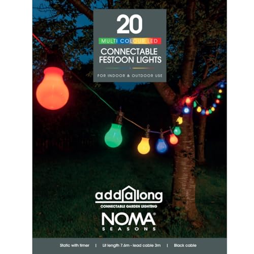 NOMA Connectable Festoon Lights, 20 Multicolour Bulbs, 10.6 m (Pack of 1)