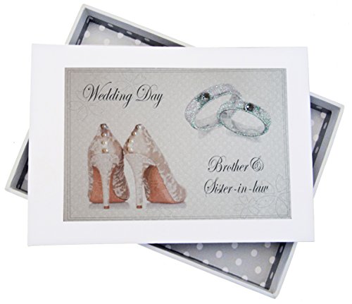 White Cotton Cards Wedding Day, Brother & Sister in-Law Mini Photo Album, Shoes and Wedding Rings Design, Board, White, 12.5 x 17.5 x 2.5 cm