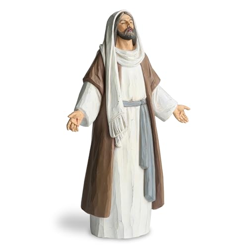 "ShineOnAngel Jesus Christ Statue with Open Arms Hand Painted Saint Statue Religious Modern Home Decor Christian Jesus Figurines Religious Gift 9.5"" Tall"