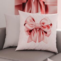 PETTI Artigiani Italiani - Pair of Pillow Cases 30 x 30 cm in Microfibre, Cushions for Bedroom Furniture, Sofa, Living Room, Set of 2 Cushion Covers, Pink Bow Pillowcase, 100% Made in Italy