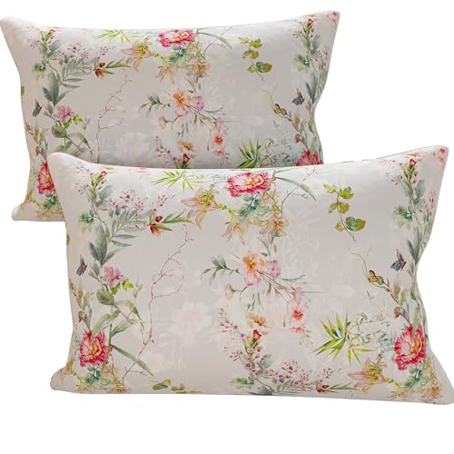 PETTI Artigiani Italiani - Bed Pillowcases, Set of 2 Pillow Covers 50x80 cm, Cushion Cover in Hypoallergenic Microfibre, Made in Italy, Spring Grigio Pattern