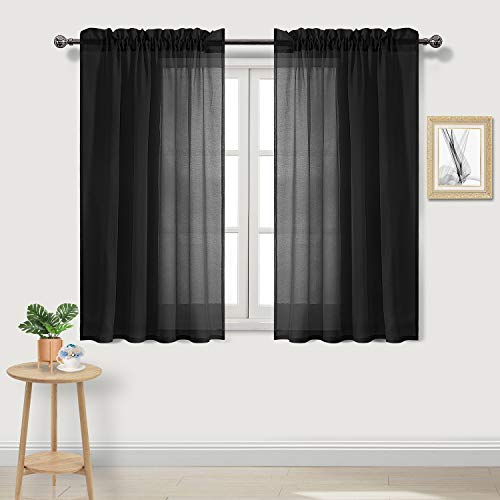 DWCN Black Sheer Curtains Semi Transparent Voile Rod Pocket Curtains for Bedroom and Living Room, 52 x 54 inches Long, Set of 2 Panels