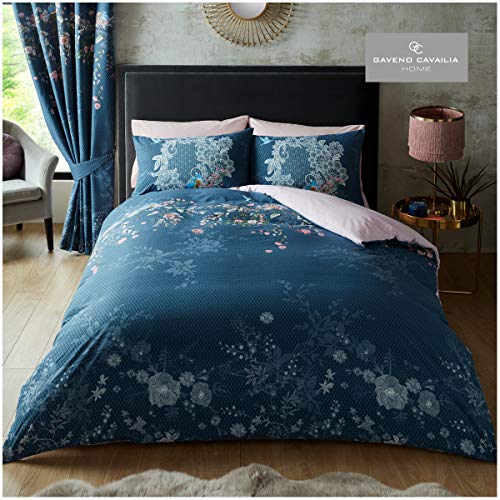 GC GAVENO CAVAILIA Luxury Geometric Duvet, Floral Quilt Set, Polycotton Bed Covers, Bella-Navy, Single