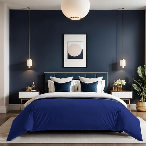 Premium Ranforce Double Quilt Cover (200 x 200 cm), Dark Blue, 100% Cotton, 155 Thread Count, Button Closure, Machine Washable at 30°C, Elegant & Cosy Bedding