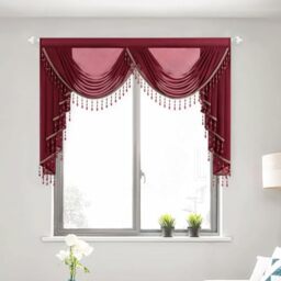 VOGOL Burgundy Vintage Waterfall Valance, 59 Inches Wide Sheer Valance Curtain with 2 Swags, Light-Filtering Rod Pocket Drape for Living Dining Room, 1 Panel