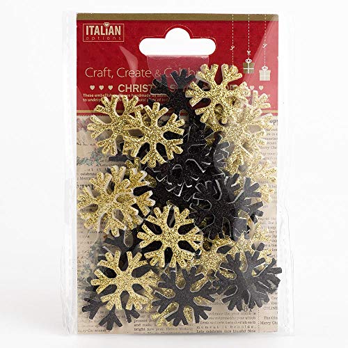 Italian Options 3D Black and Gold Glitter Snowflakes Christmas Craft Decorations (Pack of 36)