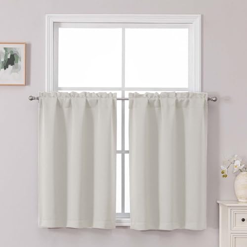 "Chyhomenyc Natural Short Blackout Curtains 36 Inch Length, Small Kitchen Curtain Tier Rod Pocket Half Window Curtains for Bathroom Basement Cabinet Camper RV Bunk, 2 PCS, Each 30"" Wx36 L"