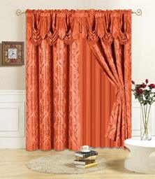 "All American Collection New 4 Piece Drape Set with Attached Valance and Sheer with 2 Tie Backs Included (84"" Length, Orange)"