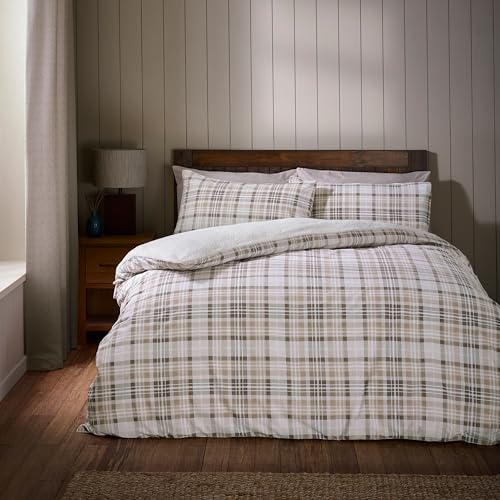 Catherine Lansfield Cosy Sherpa Check Single Duvet Cover Set with Pillowcase Natural