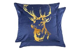 Emma Barclay Velvet Stag - Large Soft Plush Velvet Cushion Cover with Foil Print in Navy Blue- 22x22 (55x55cm)