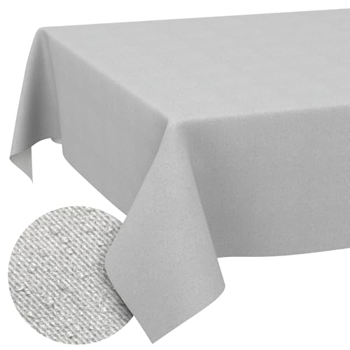 ANRO Washable Tablecloth Grey Linen Look 200 x 140 cm Outdoor Weatherproof - Table linen made of coated fabric - dirt and water resistant, easy to clean - washable at 30 ??C