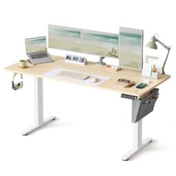 VASAGLE Electric Standing Desk, Height Adjustable, 160 x 70 cm, 4 Presets - Continuous Adjustment, Spliced Desktop, 4 Memory Heights, Golden Oak and Matte White, Balok Collection LSD136YA02