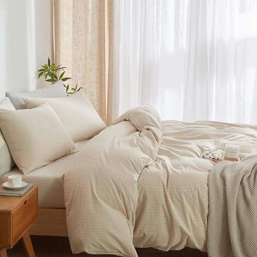 MWL Toy Striped Duvet Cover Set Queen Size 3 Pcs Breathable Durable 100% Washed Cotton
