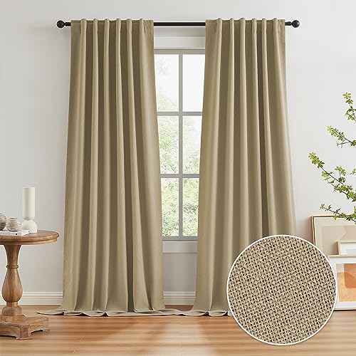 KEQIAOSUOCAI Burlap Linen Blackout Curtains for Ceiling Track System Back Tab, Loop Pocket Curtains Pinch Pleated Drapes for Patio Sliding Glass Door, Burlap Color,W50 x L120 Inches Long, 2 Panels