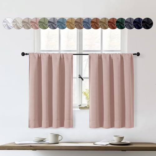 OWENIE Sally Blush Kitchen Curtains 36 Inch Length 2 Panels Set, Half Window Rod Pocket Privacy Room Darkening Blackout Cafe Curtain Tiers for Kitchen Bathroom, 2 Pcs Each W40 x L36 Inch, Blush