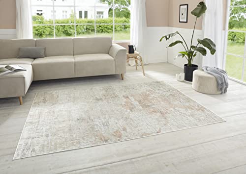 Elle Decoration Short Pile Chameis Design Rug (135 x 195 cm, Colourful Marble Look, Velvet Surface, 73% Viscose, 27% Acrylic Chenille, for Living or Bedding, Hallway/or Study) Beige, Orange