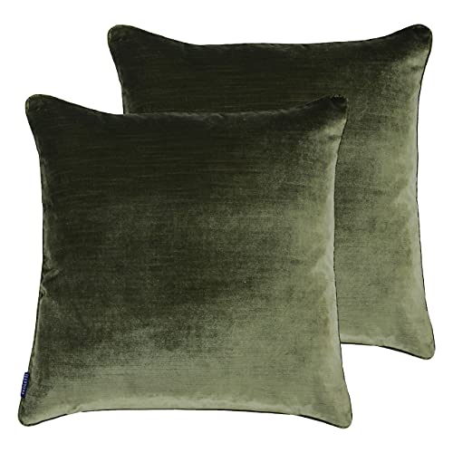 Paoletti Luxe Velvet Feather Filled Cushions (Twin Pack), Polyester, Olive